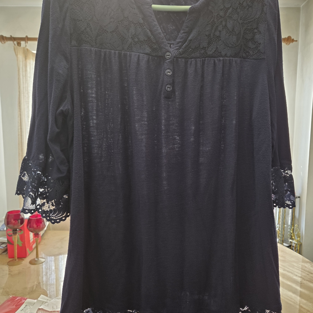 Catherines Navy Lace Accent Blouse